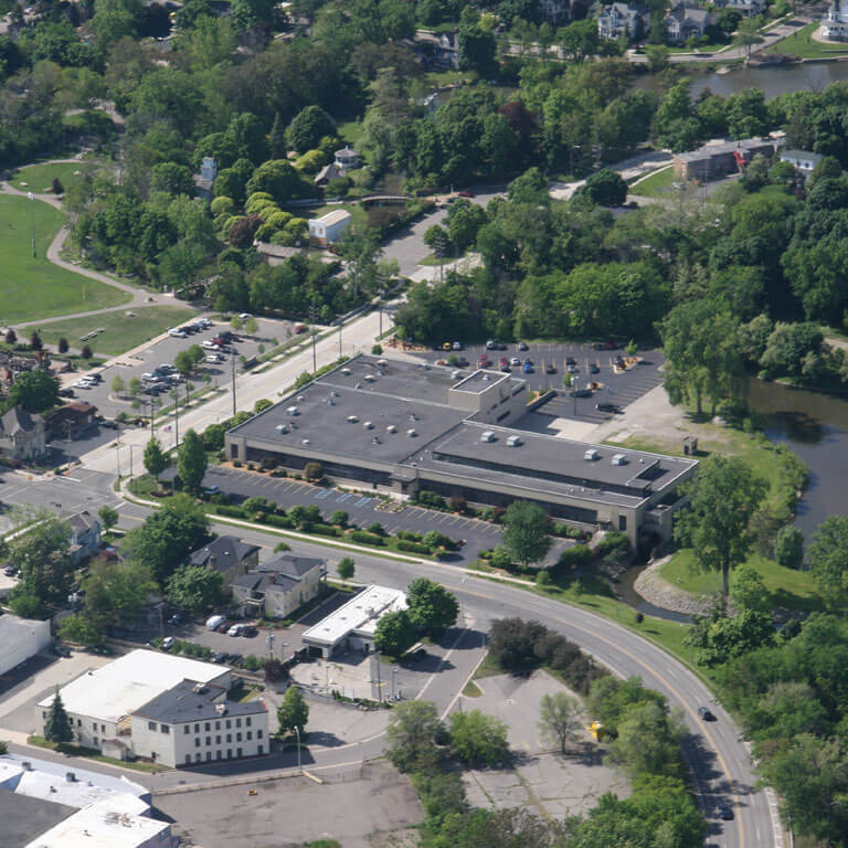 Aerial view of the Water Wheel Centre